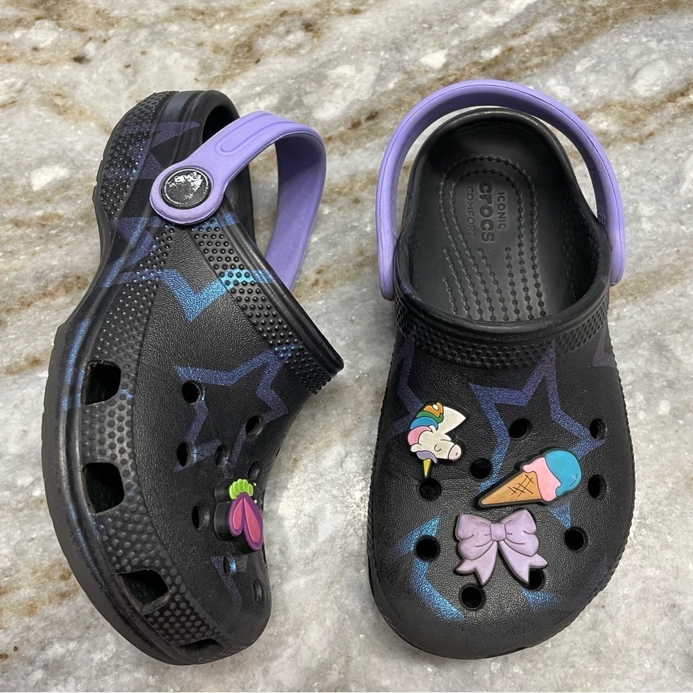 Crocs Classic Disco Dance Party Clog K Stars Black Sandals 208084 Toddler 12